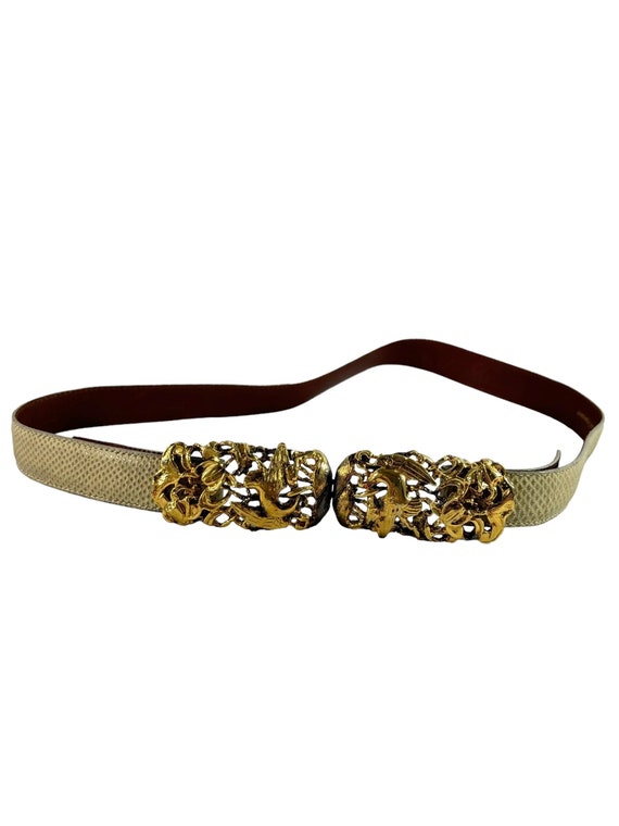 Vintage Snakeskin Cream Belt 1980s Vintage Cream Snakeskin Belt With Gold Buckle - Etsy main image 3