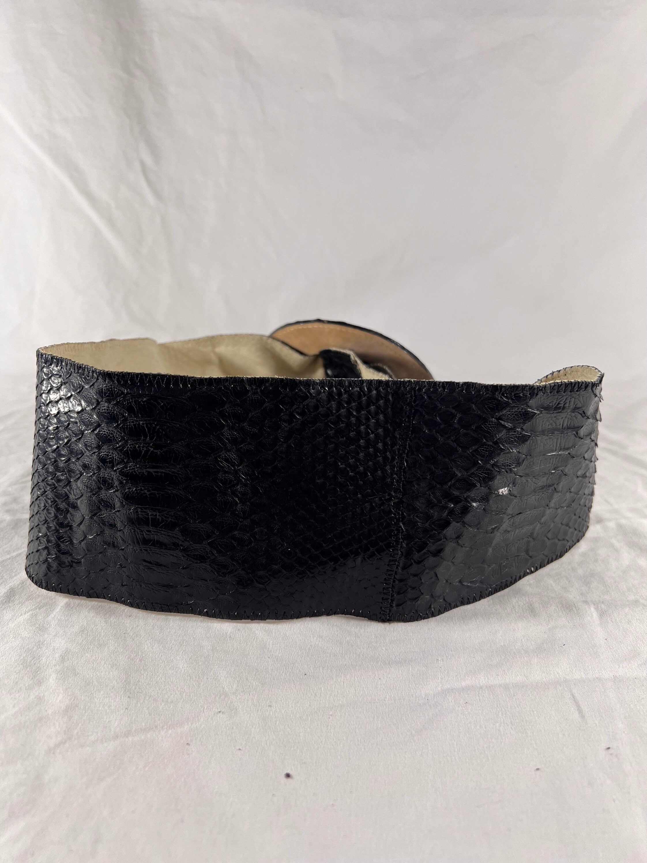 CARLOS FALCHI Wide Black Snakeskin Women's Belt S Made in