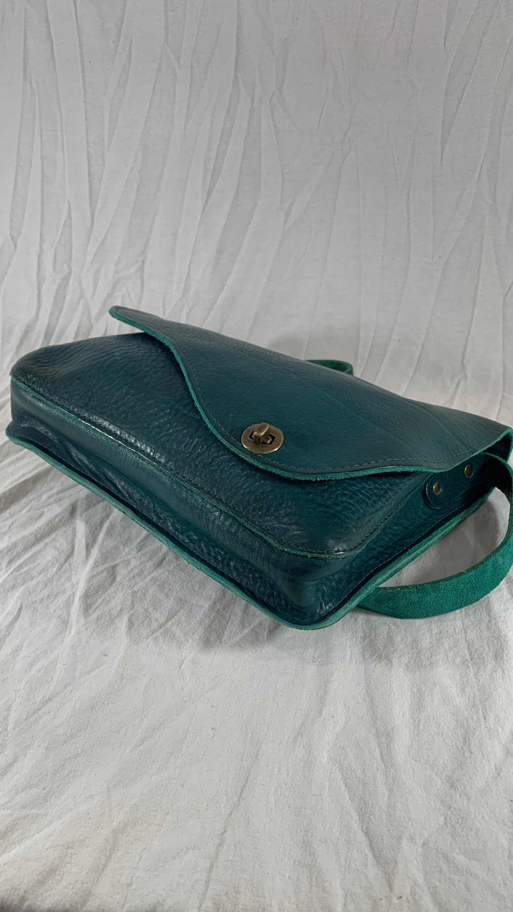 Great Vintage Teal Leather Messenger Briefcase Bag | Etsy