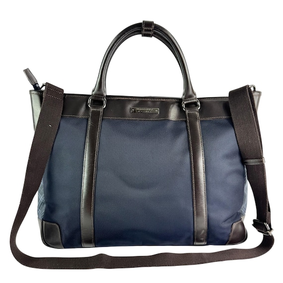 BURBERRY Black Label Navy Blue Nylon Brown Leather Messenger Bag