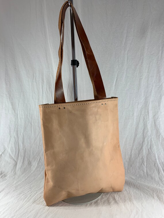 Great Natural Tan Leather Tote Shoulder Bag - image 2