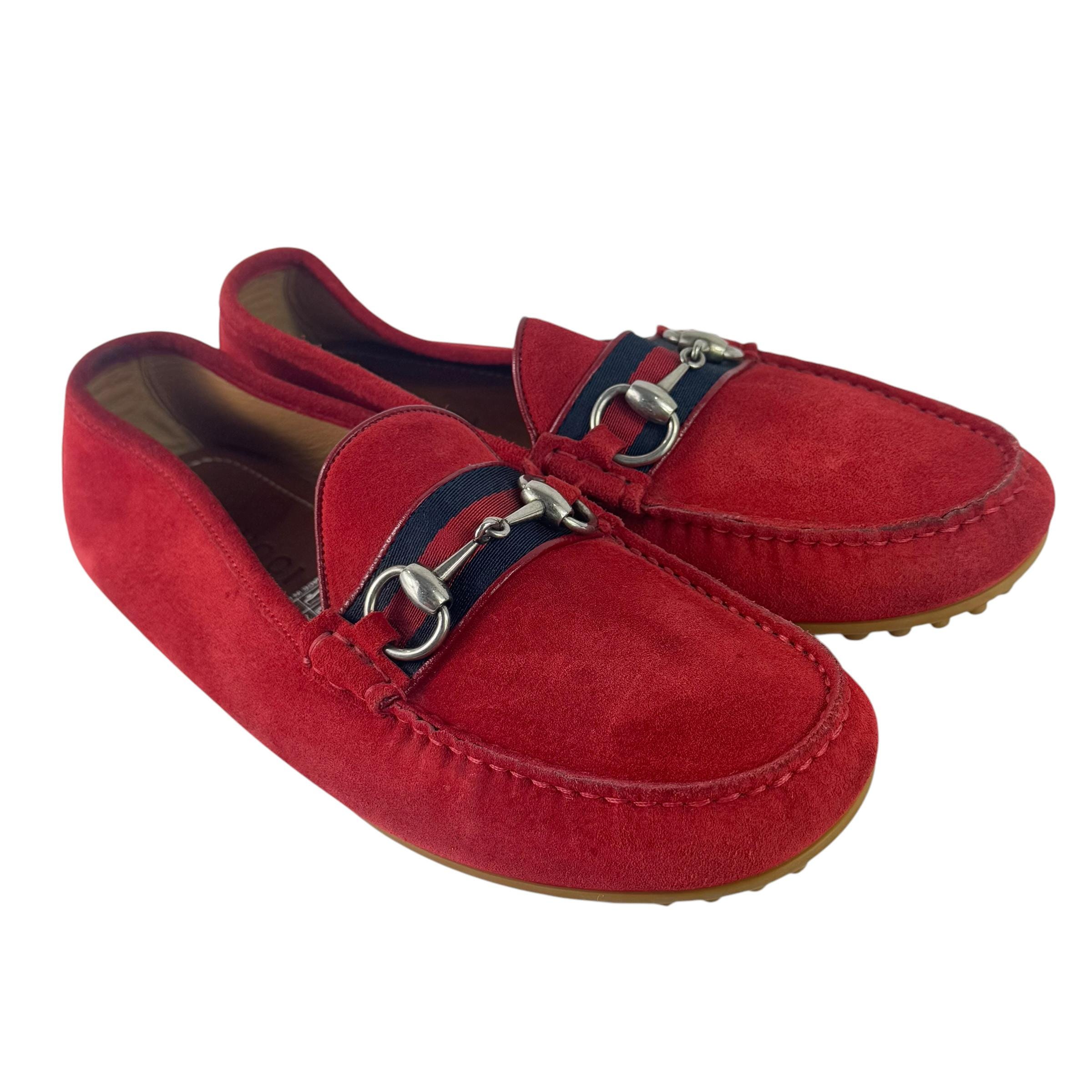 NIB Authentic Gucci Web Stripe Loafers Drivers Shoe Mocasins Red GUCCI Trademark Logo Drivers Loafers Shoes Red Size 10.1/2 main image 3