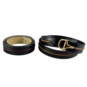 GUCCI ダブルストラップ ブラックレザー ホースビットバックル メンズ ユニセックス ベルト 85/34 & 90/36