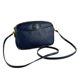 GUCCI Navy Blue Canvas Micro GG Monogram Camera Cross Shoulder Bag Made in Italy