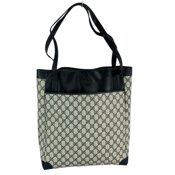 GUCCI Navy Blue GG Canvas and Leather Trim Shopping Tote Bag Made