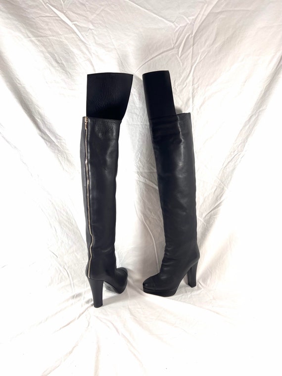 Chanel 2010s Shearling Logo Knee High Boots · INTO