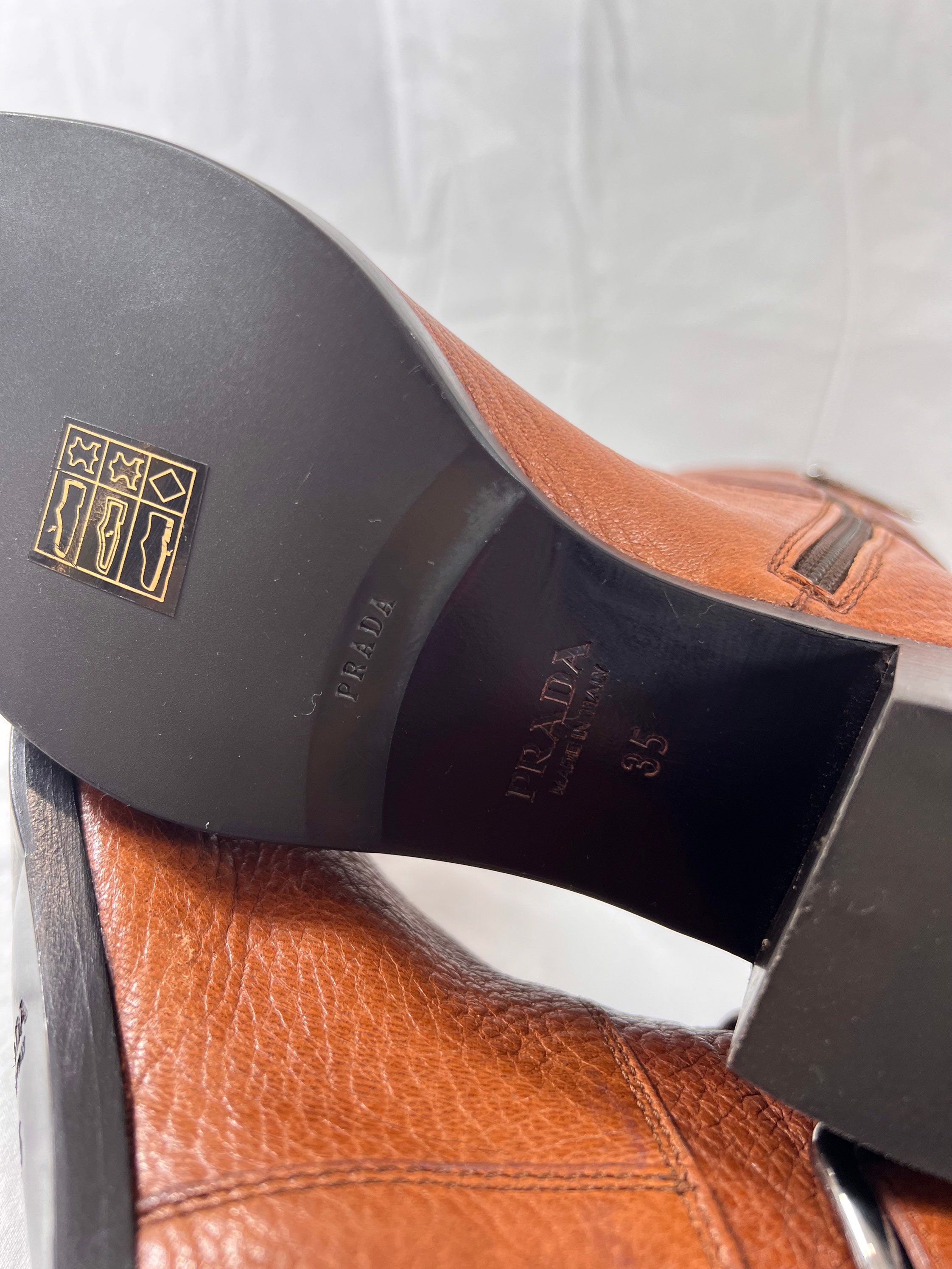 PRADA Authentic Knee High Brown Leather Motorcycle Women's PRADA Authentic Knee High Brown Leather Motorcycle Women's