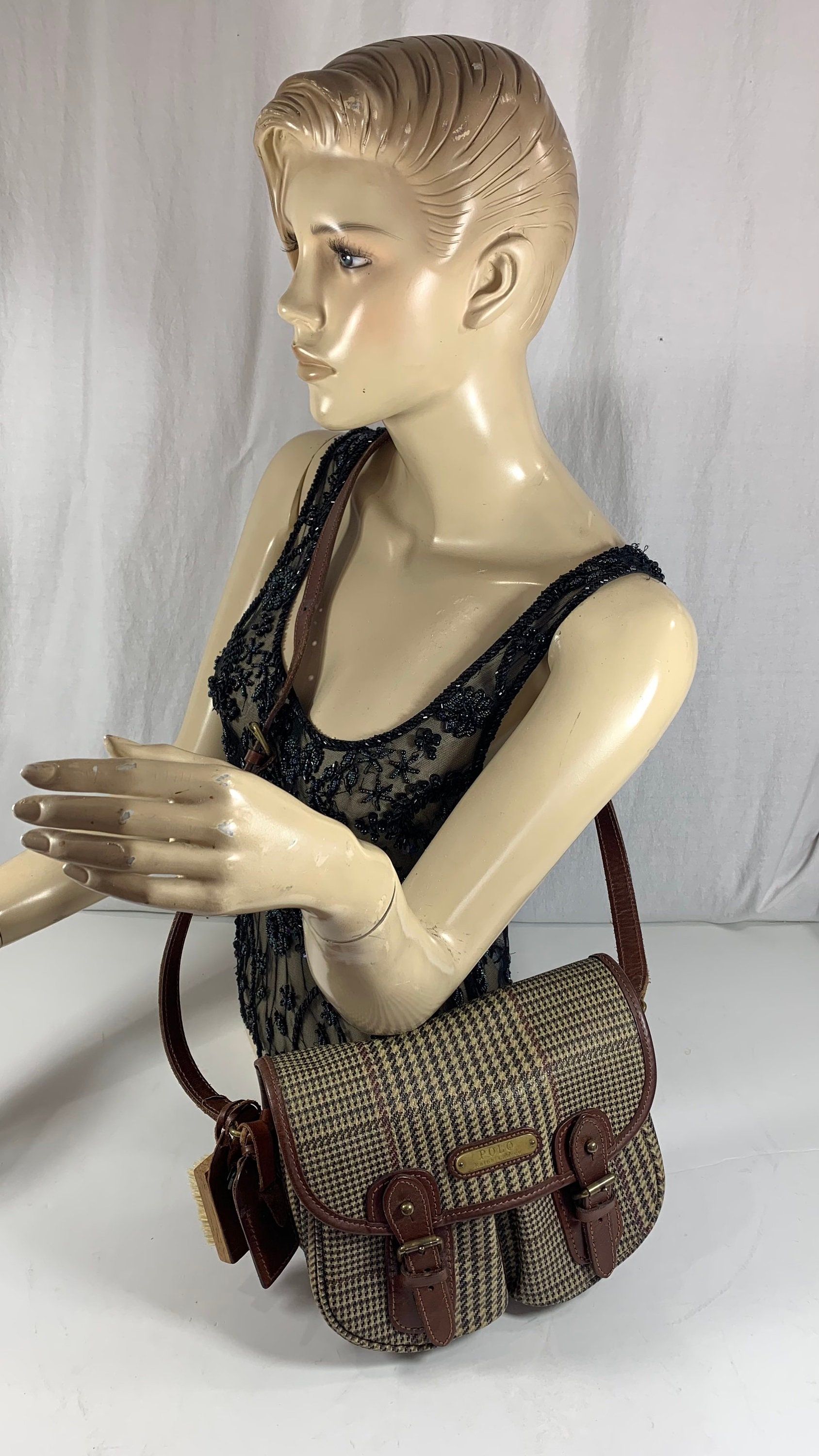 Vintage Ralph Lauren Polo Women's Handbag Purse Bag Brown PLAID Houndstooth  COA