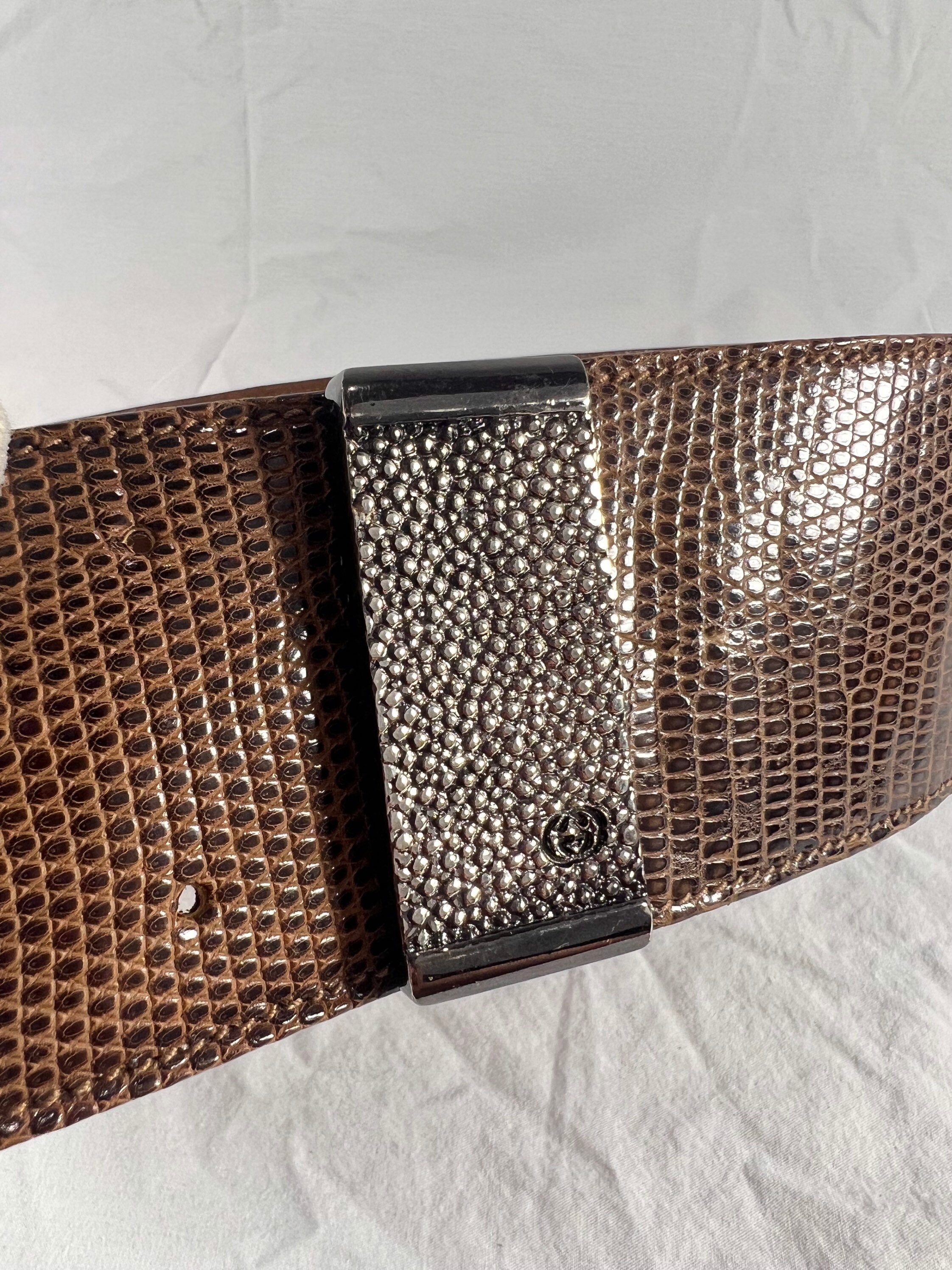 GUCCI Vintage Wide Brown Lizard and Leather Women display picture 2
