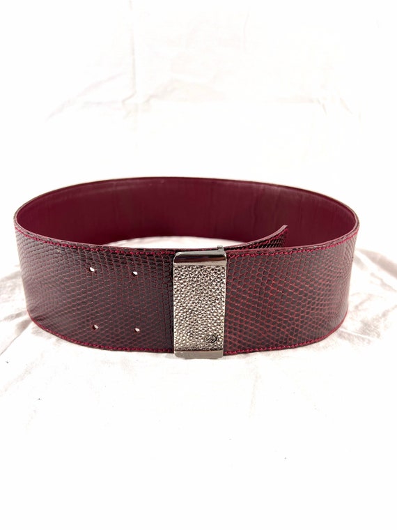 Authentic Gucci Women\'s Burgundy Lizard Leather Belt 411728 Sz 38 Made In Italy GUCCI Wide Burgundy Wine Lizard and Leather Women main image 3