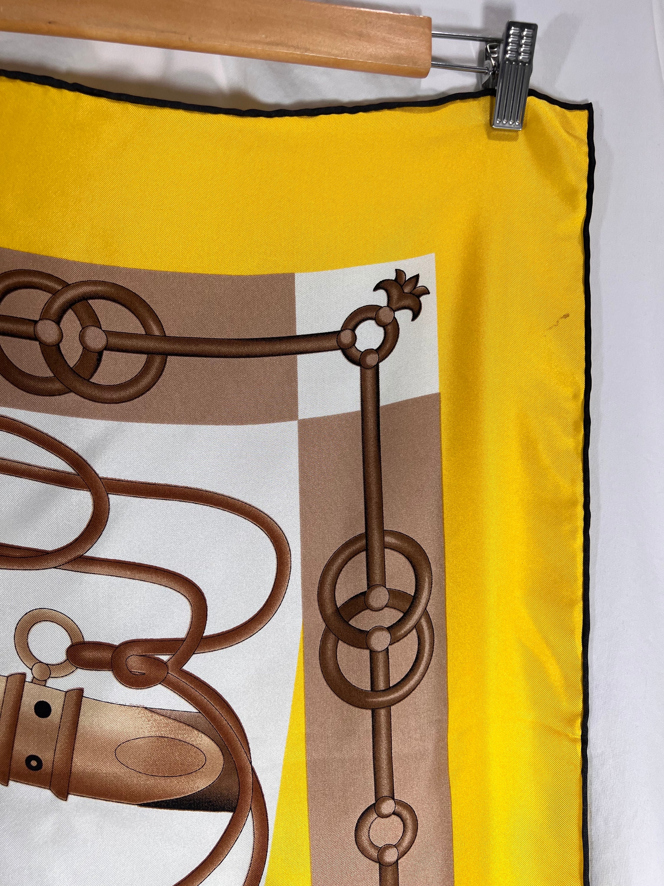 HERMES Cliquetis Yellow 100% Silk With Swords Pattern Scarf Made