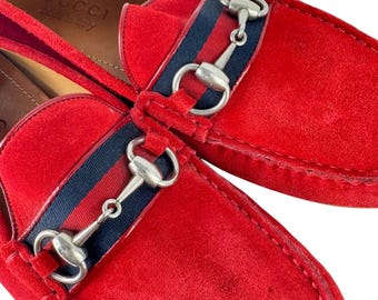 GUCCI 450892 Red Suede Leather Driver Horsebit Webb Men\'s Loafers 6.5UK - 7US GUCCI 450892 Red Suede Leather Driver Horsebit Webb Men main image 2