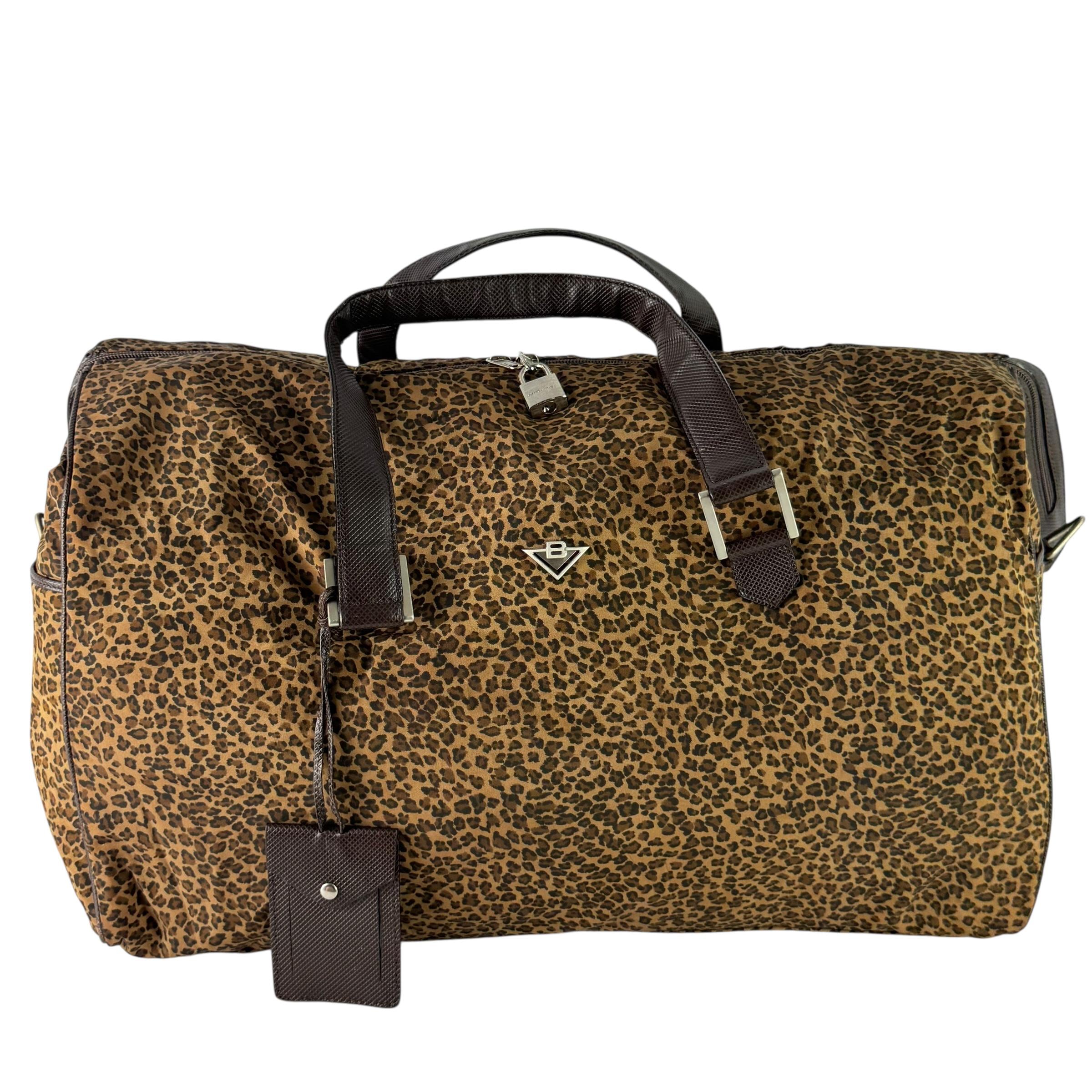 BOTTEGA VENETA Leopard Print Nylon Travel Weekender Duffle Bag