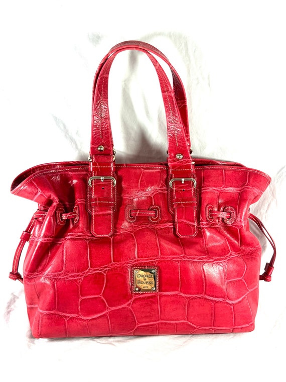 DOONEY AND BOURKE Red Leather Croc Embossed Drawstring Tote Satchel Shoulder Bag Etsy Canada