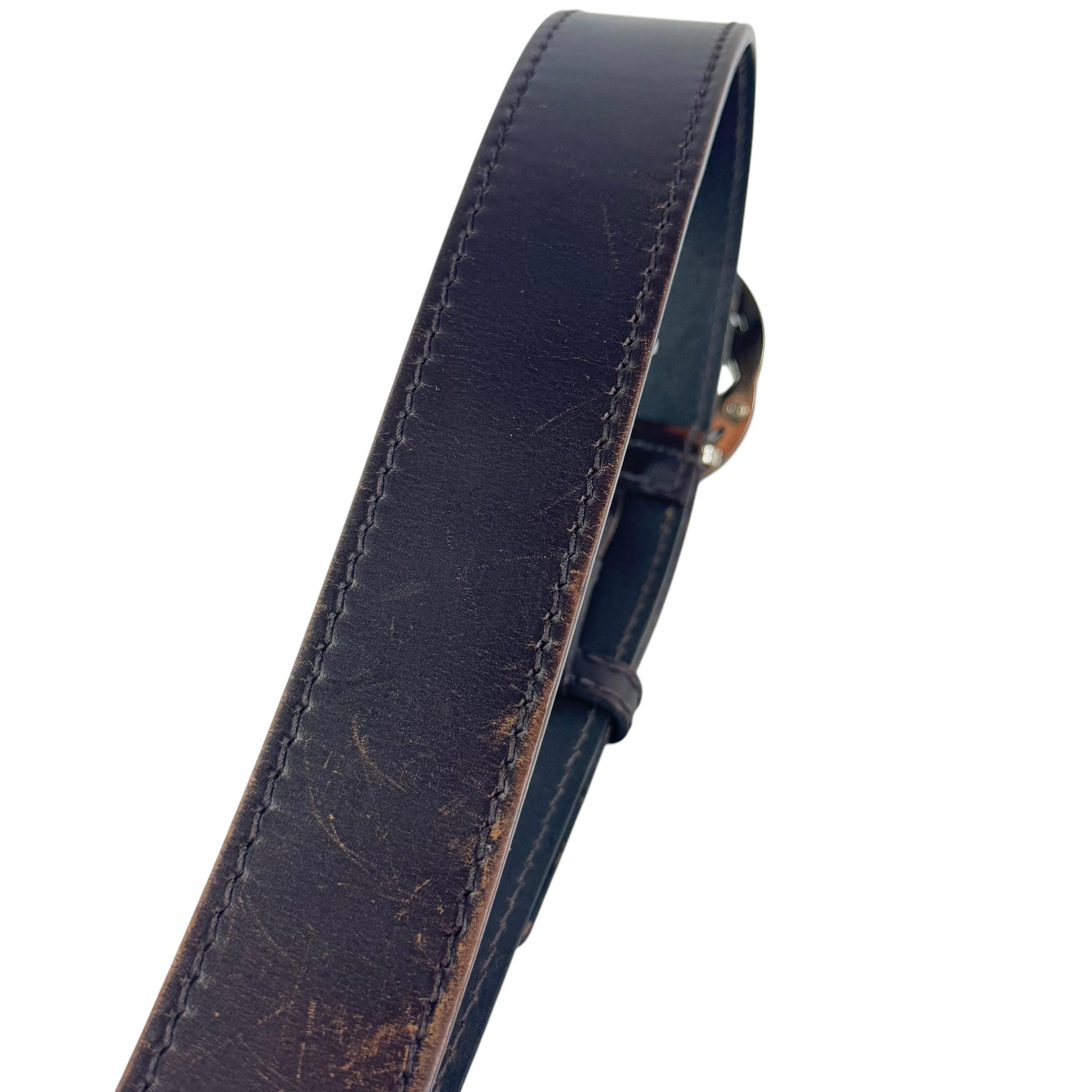GUCCI Brown Leather GG Wood Interlocking Buckle Men display picture 3