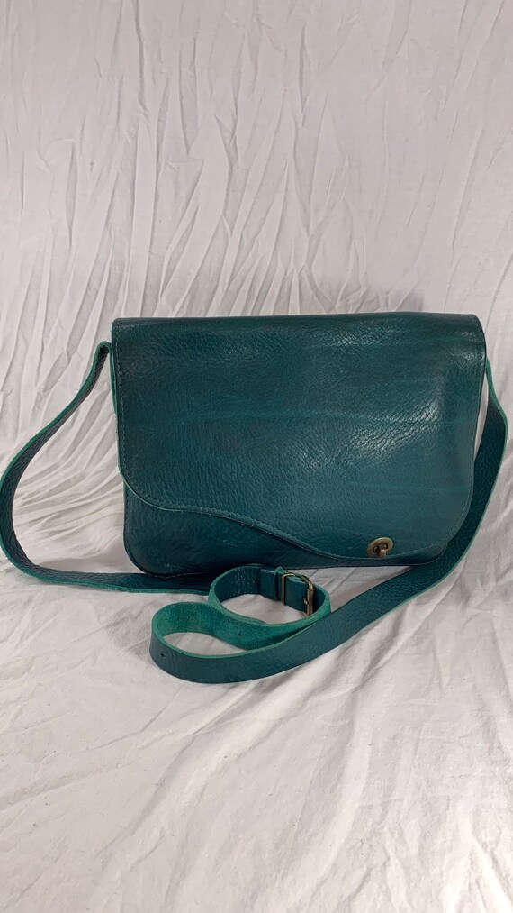 Great Vintage Teal Leather Messenger Briefcase Bag