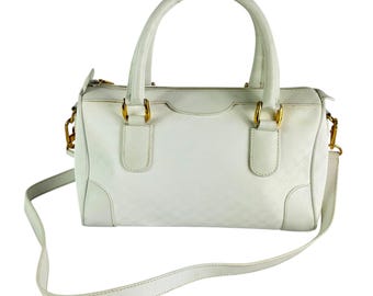 GUCCI Authentic White Canvas Leather Trim Satchel Shoulder Bag Made in Italy