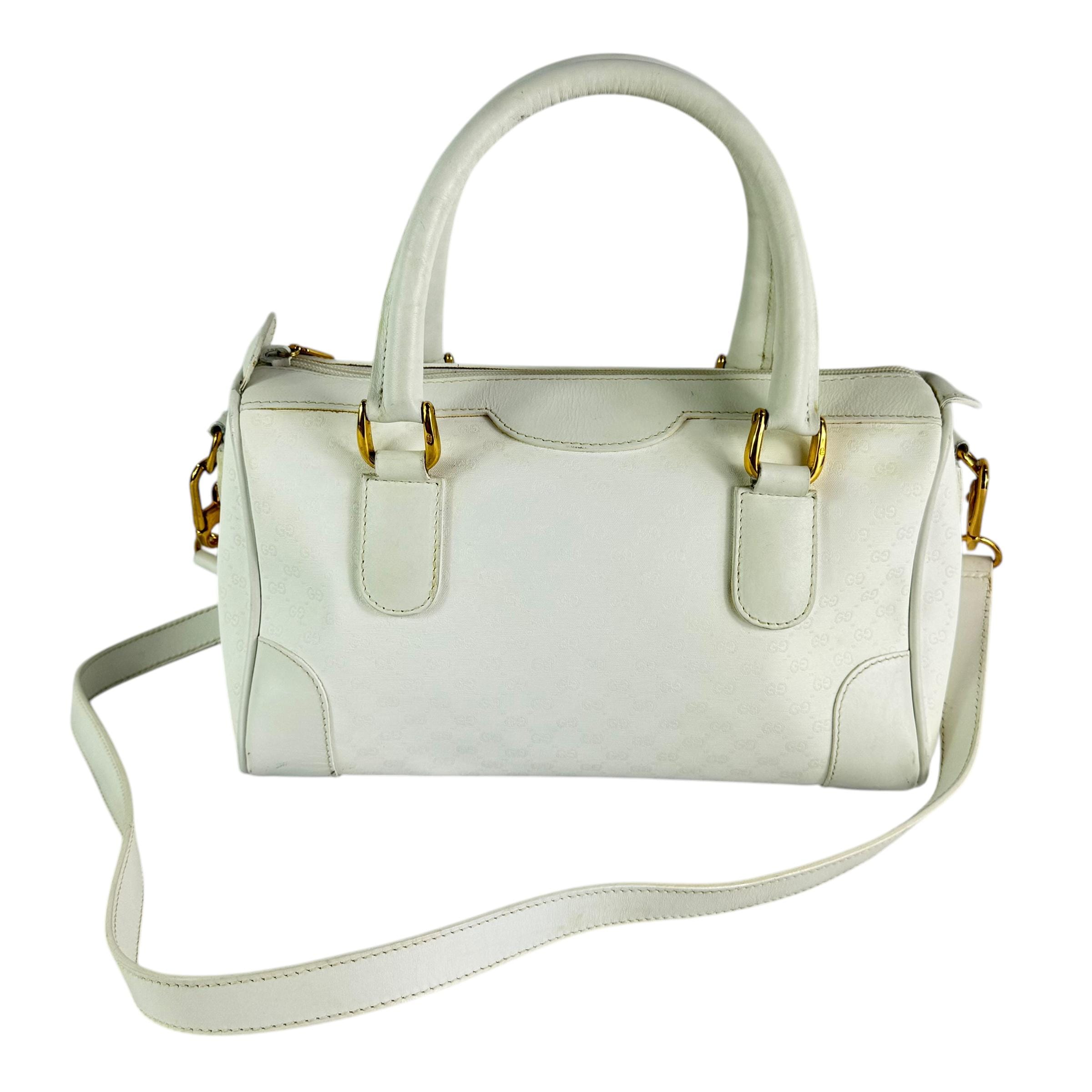 GUCCI Authentic White Canvas Leather Trim Satchel Shoulder Bag