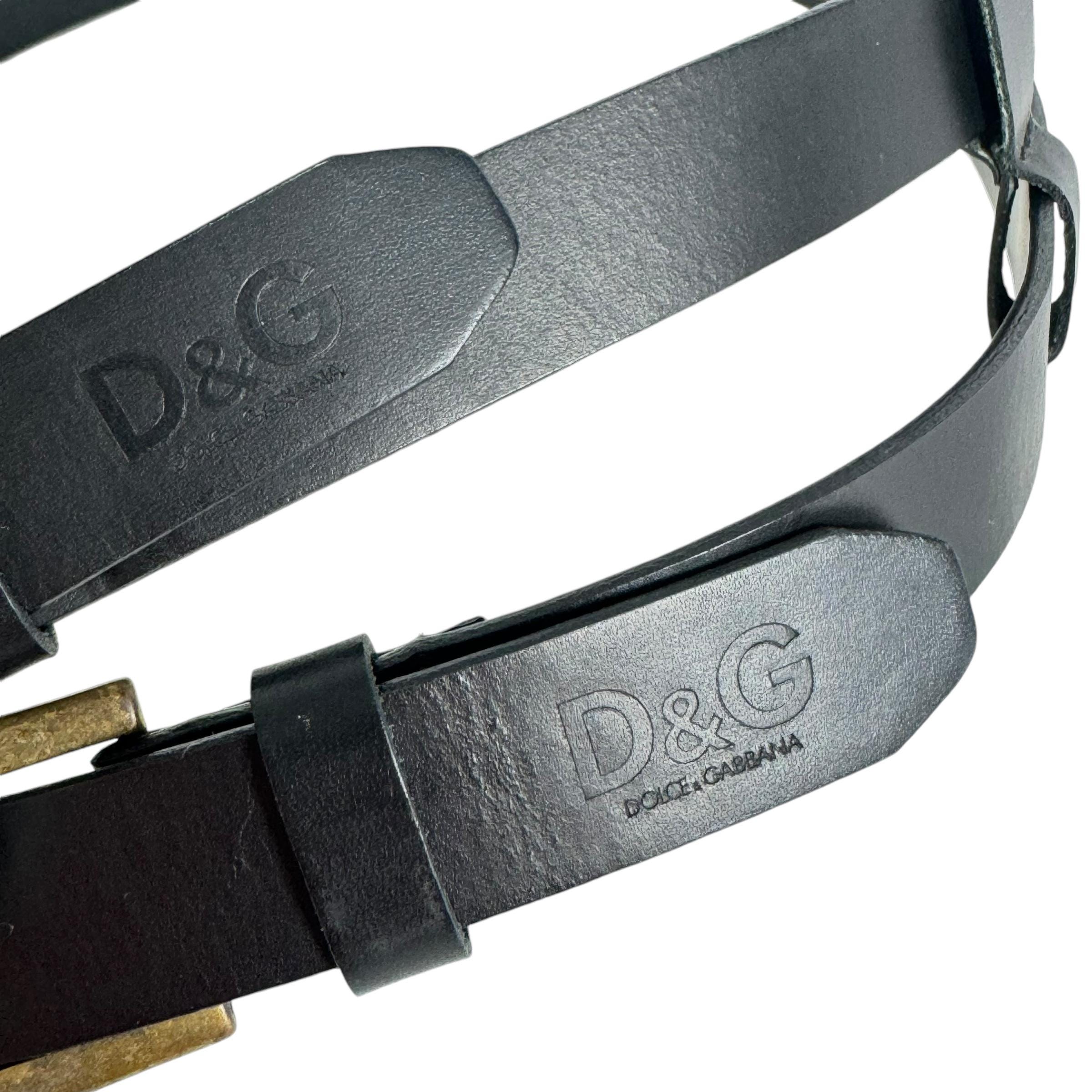 DOLCE & GABBANA Black Leather Logo Plaque Double Belt  display picture 1