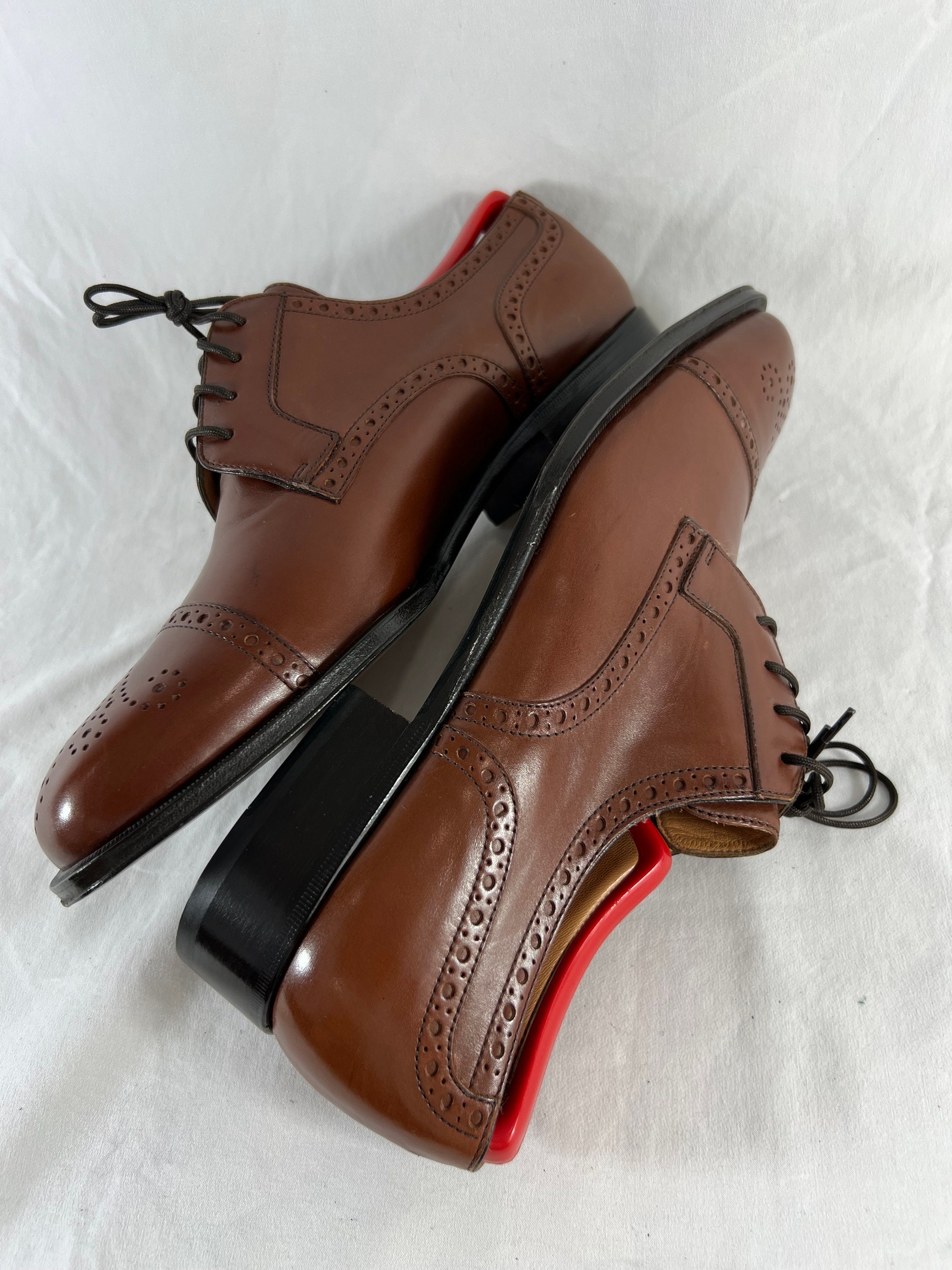 BALLY Brown Leather Derby Semi Brogue Loafers Made in Switzerland Marked as 8US Vintage BALLY of SWITZERLAND Dark Brown Slip on Parawet  main image 4