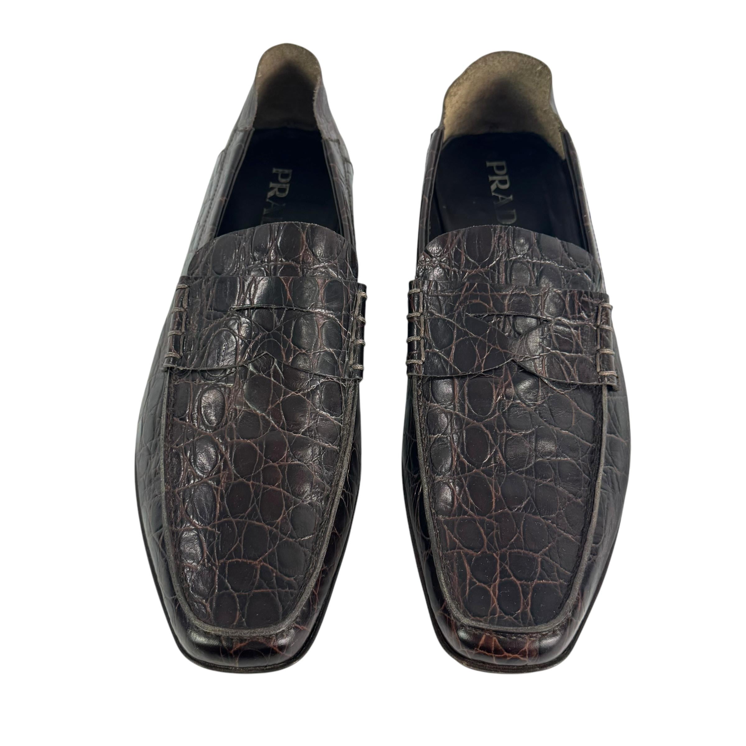 PRADA Dark Brown Croc Embossed Calfskin Men