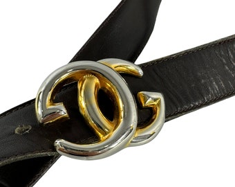 Vintage GUCCI Brow Leather GG Interlocking Buckle Belt Made  display picture 1