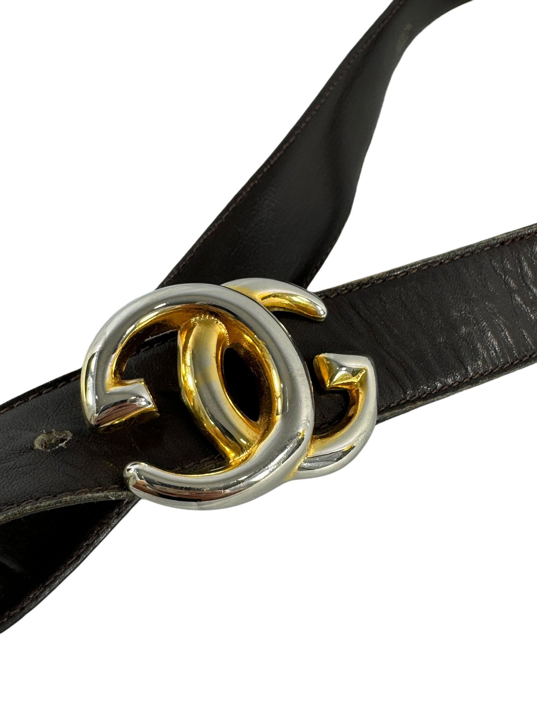 Vintage GUCCI Brow Leather GG Interlocking Buckle Belt Made  display picture 3