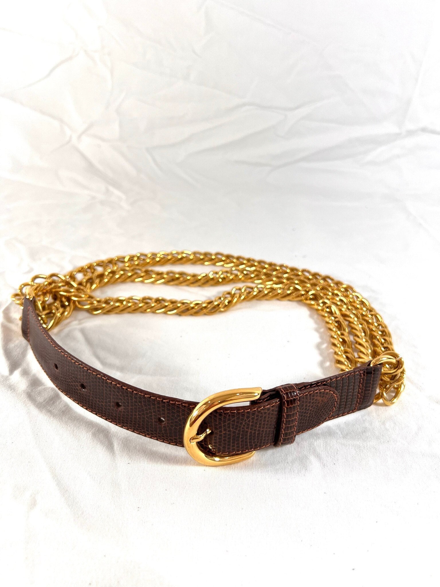 Rare GUCCI Vintage Brown Lizard and Leather Triple Golden  display picture 2