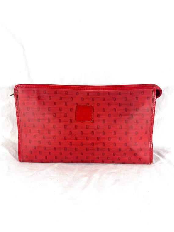 80's FENDI Red Canvas Micro FF Logo Pouch Clutch … - image 1