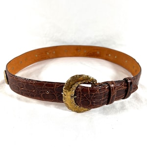 SAKS FIFTH AVENUE Vintage Brown Leather Alligator Embossed Belt Made in Italy S