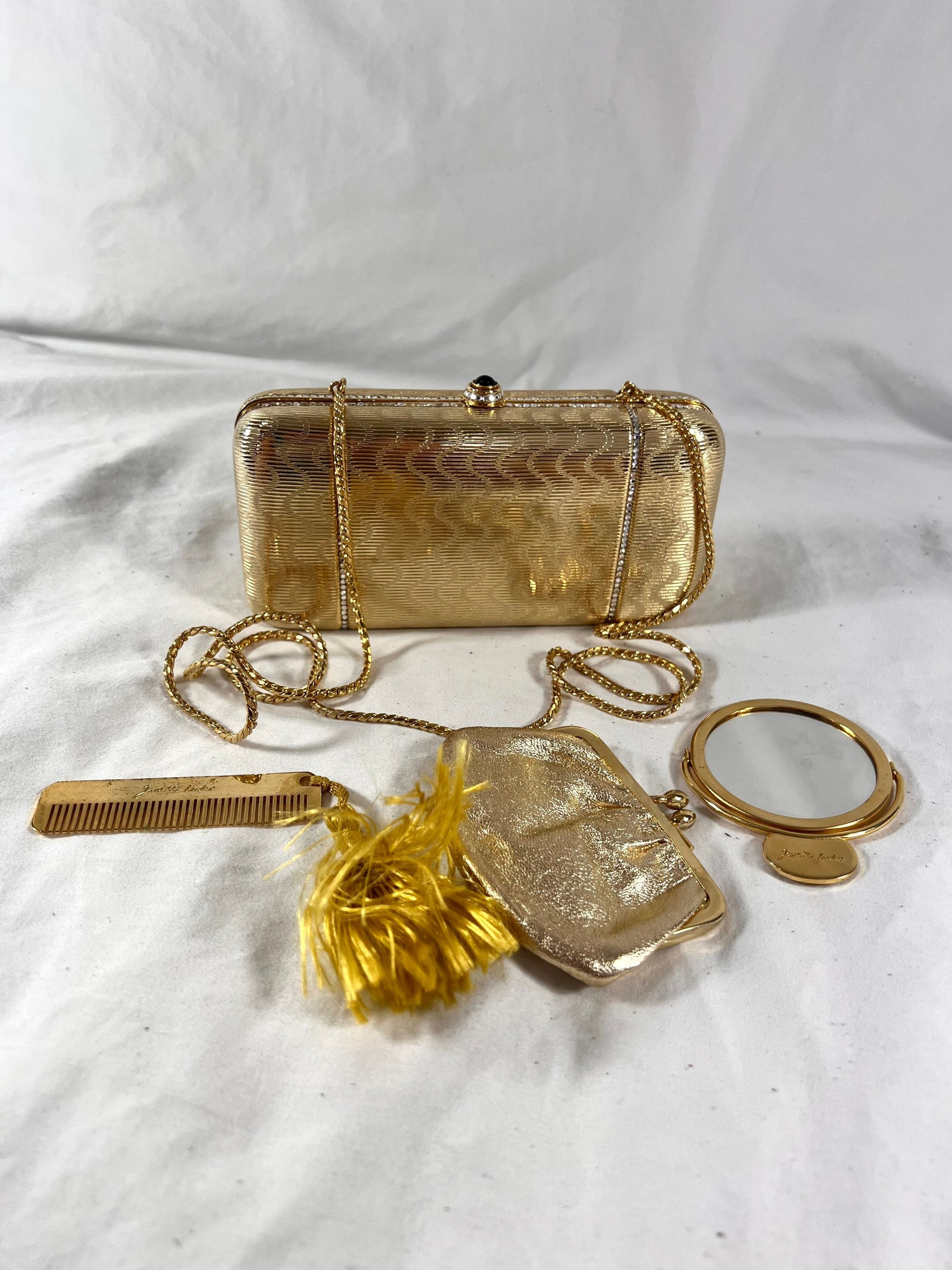 Judith Leiber Red Rose Swarovski Crystal Gold Minaudière Clutch Vintage  Handbag