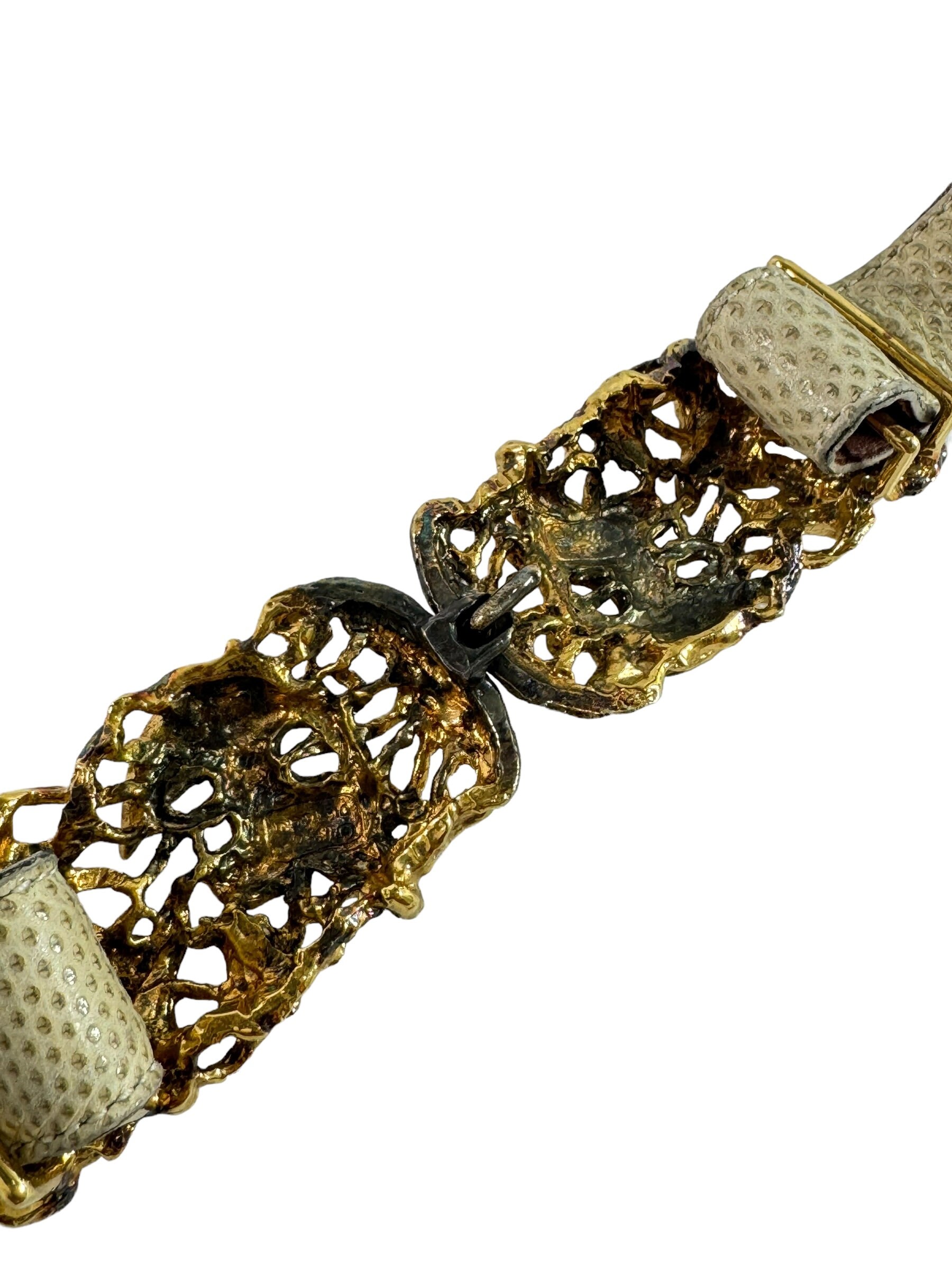 0990 Vintage Beige Genuine Snakeskin Birds Buckle Accent  display picture 2