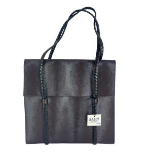 BALLY Vintage Brown Leather Braids Straps Shopper Tote Bag Made in Italy