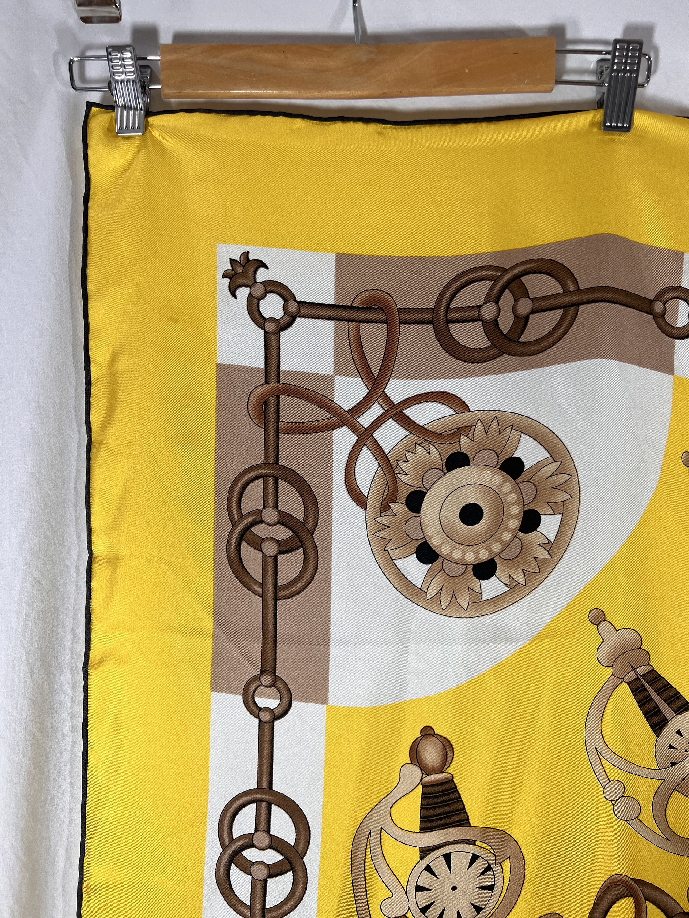 HERMES Cliquetis Yellow 100% Silk With Swords Pattern Scarf Made
