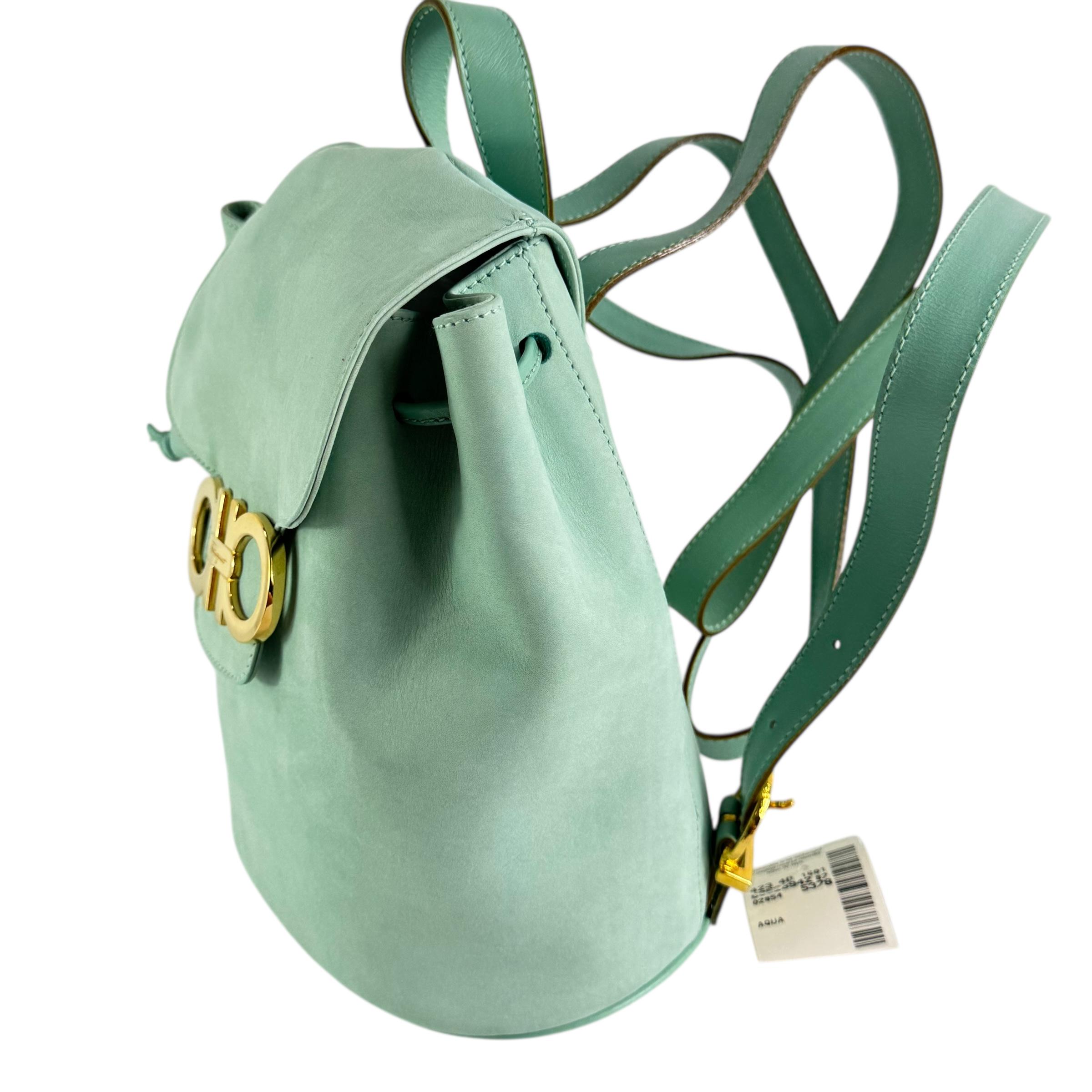 SALVATORE FERRAGAMO Gancini Light Turquois Nubuck Leather Backpack Made in Italy SALVATORE FERRAGAMO Gancini Light Turquois Nubuck Leather  main image 2