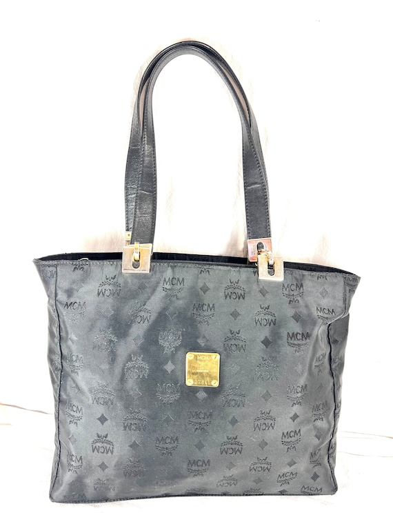 MCM Vintage Authentic Monogram Black Canvas Tote Shoulder Bag 