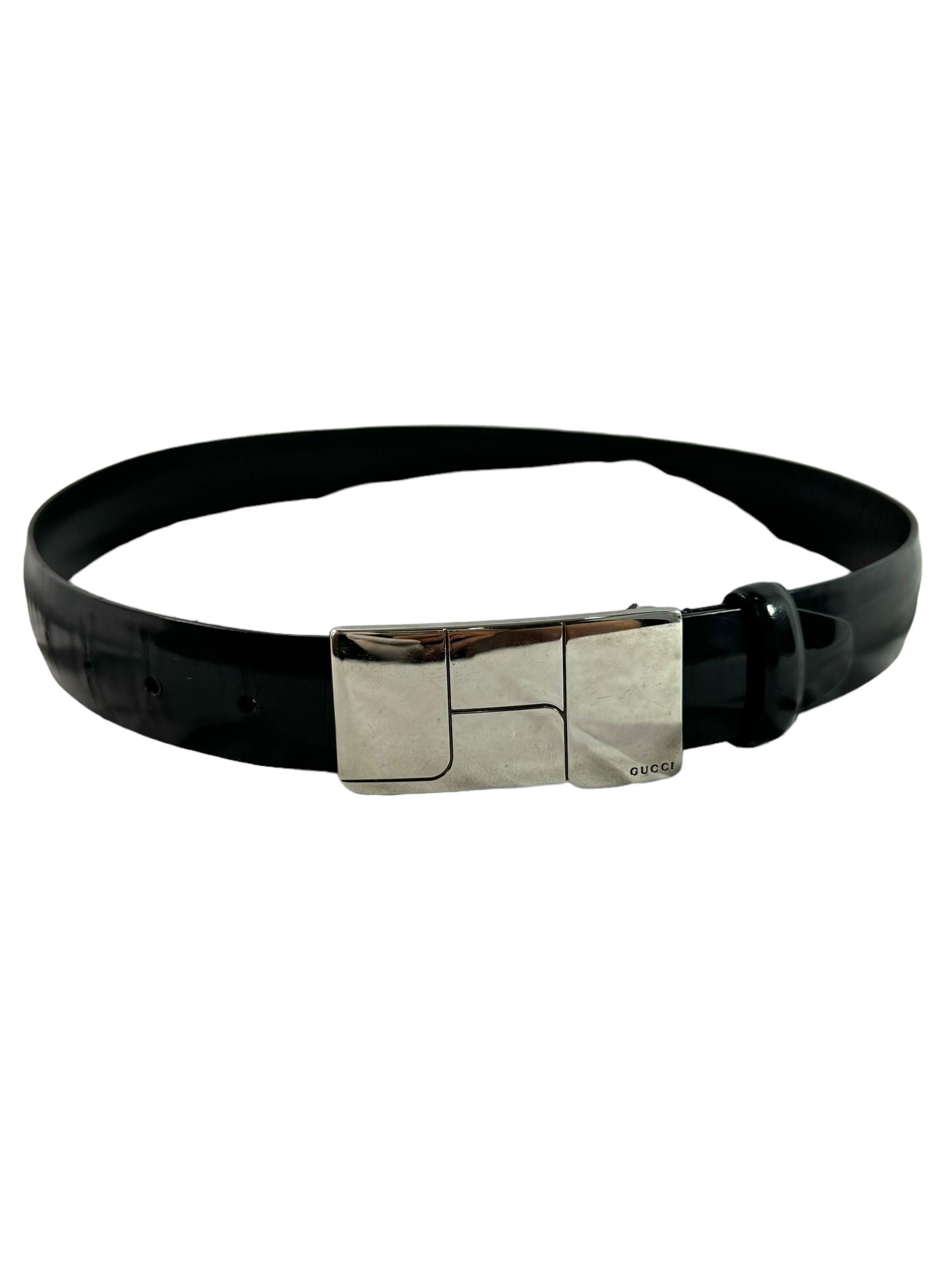 GUCCI ブラックレザー ベルトルル GUCCI 036.1766.1290.5 ブラックレザー 分割プレートバックル ユニ
