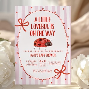 Love Bug Baby Shower Digital Invitation, Lady Bug Editable Canva Template