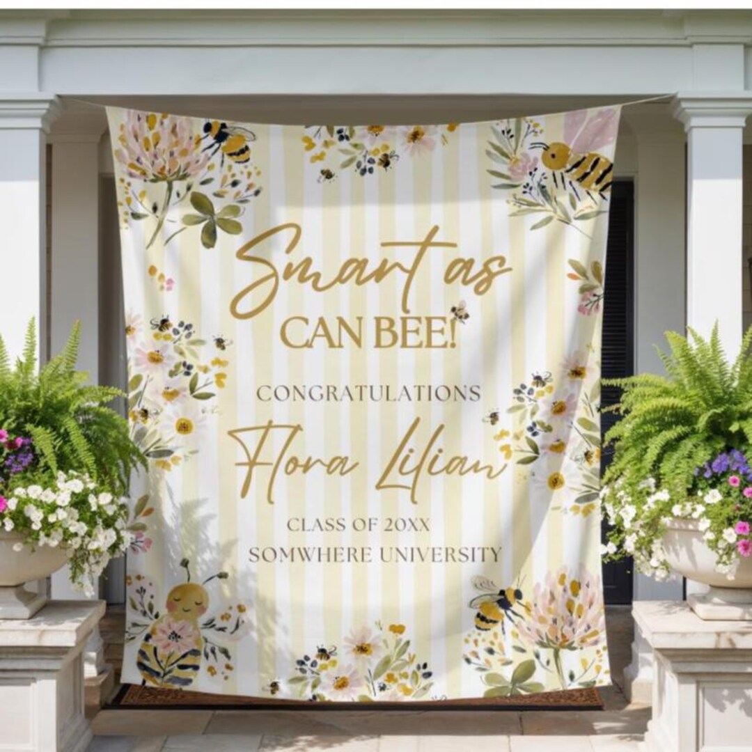 Smart as Can Bee Graduation Welcome Sign, Honey Bee Yellow Fabric Photo ...