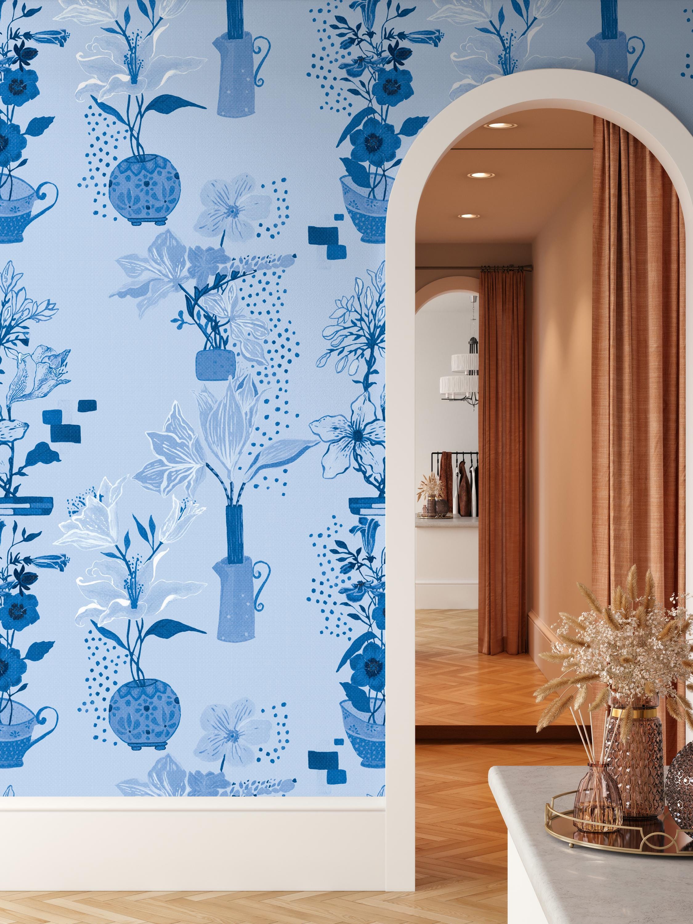 Whimsical Floral Vase Peel and Stick Wallpaper – Colorful Botanical Art ...