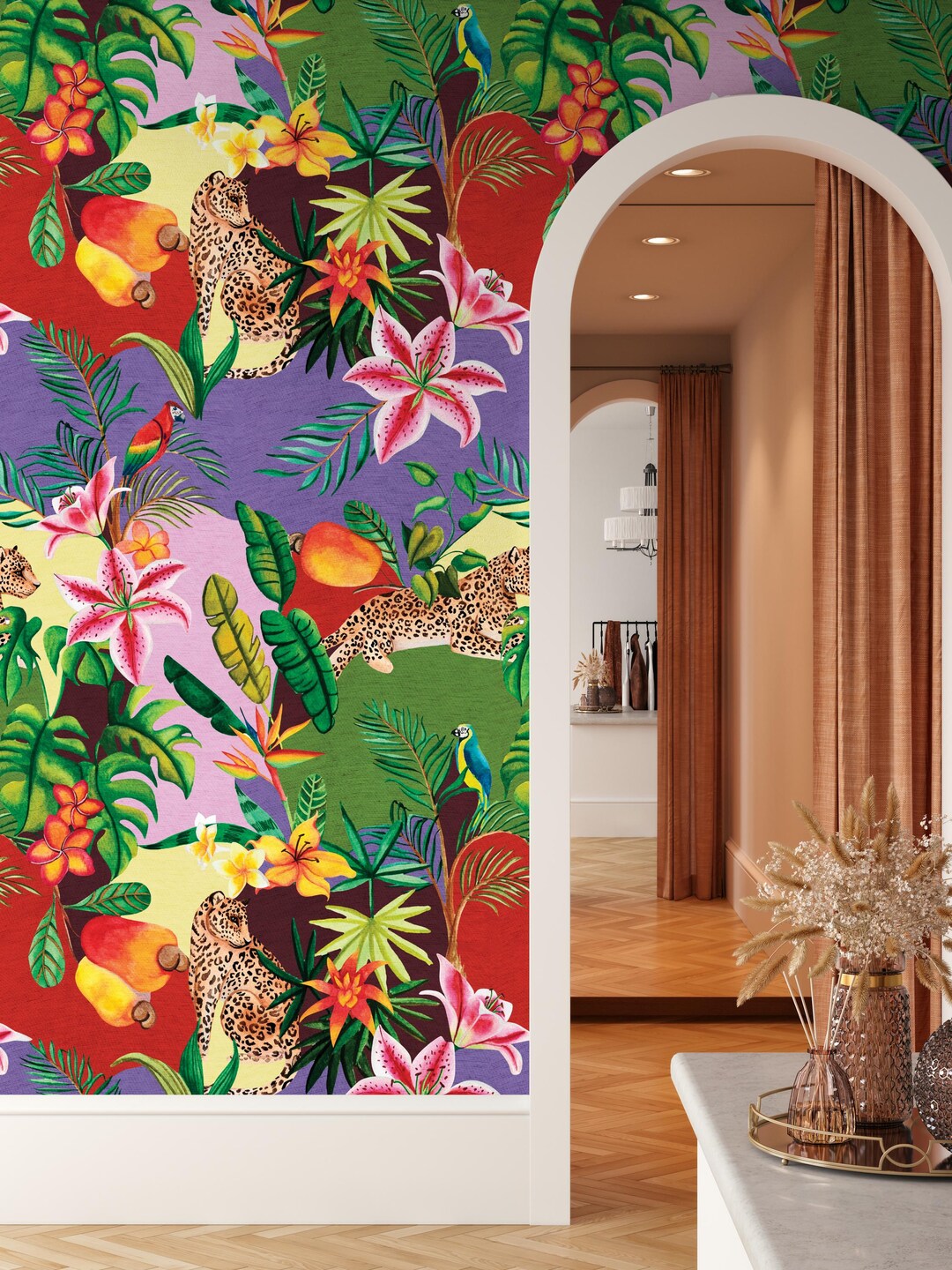 Tropical Jungle Wallpaper Peel and Stick Botanical Animal Wallpaper ...