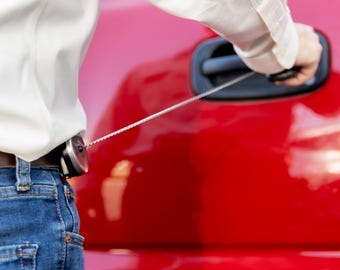 Carrete de llaves original (clip de cinturón giratorio extraíble) - Cadena de acero inoxidable de 24" (cromado) administración comerciante seguridad oficina gobierno