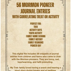 56 entrées du journal des pionniers mormons avec des activités - Trek, Journée des pionniers, Histoire de l'Utah