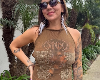 1980s Styx Neckholder-Top: Vintage Band-T-Shirt mit verstellbarer Passform