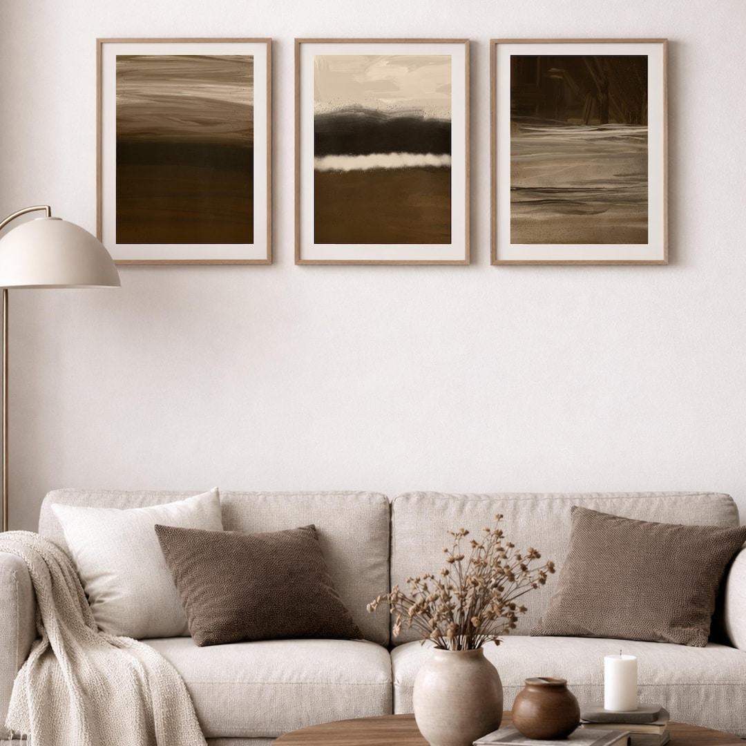 Neutral Wall Art Set of 3, Brown Beige Abstract Prints, Minimalist ...