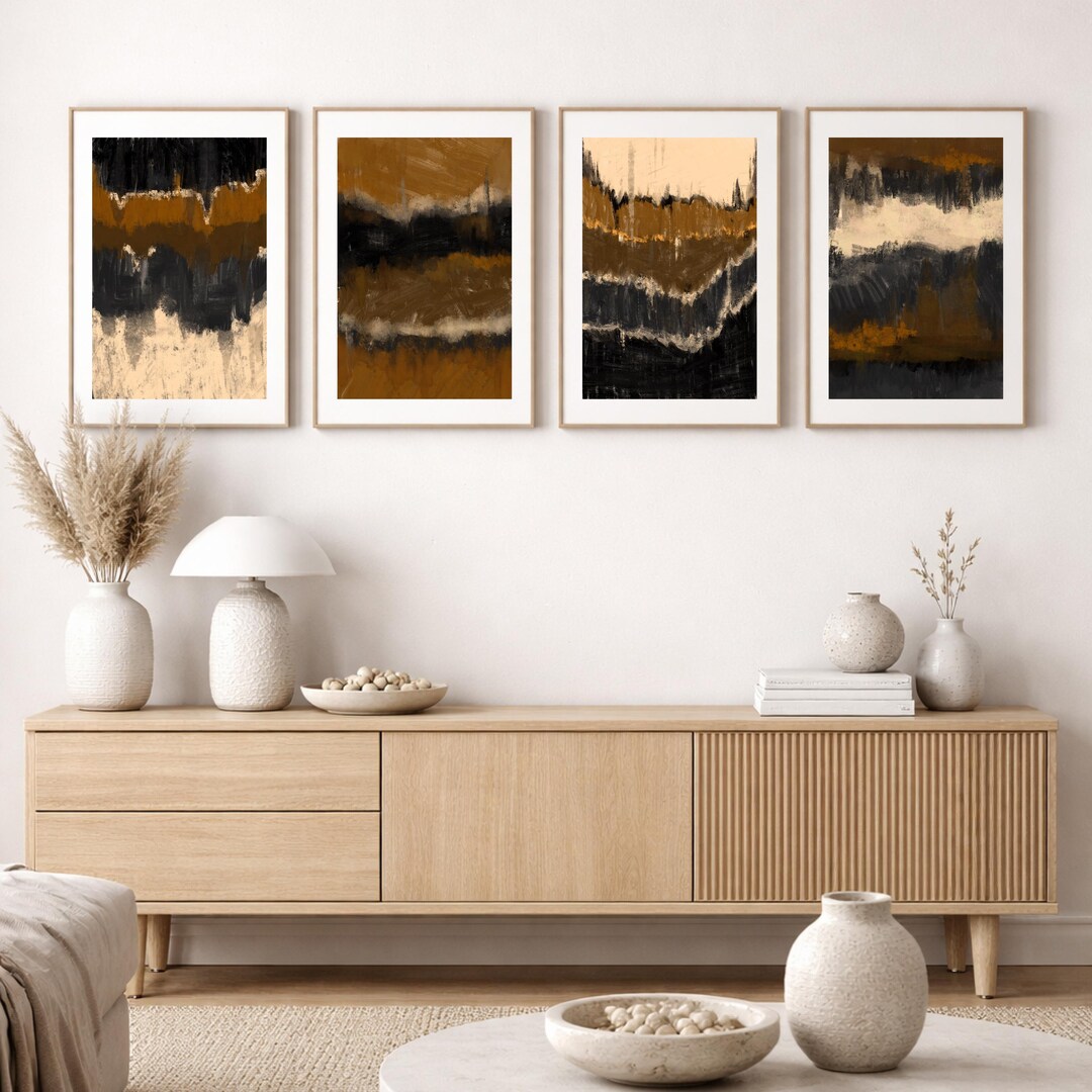 Neutral Abstract Wall Art Set of 4, Brown Black Beige Oil Painting ...