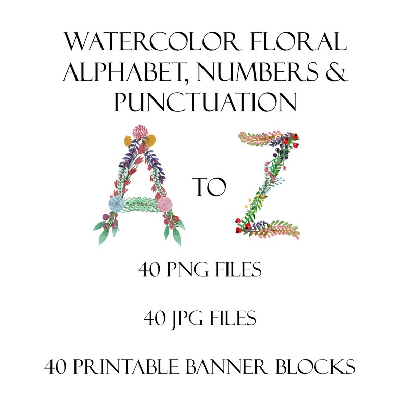 Floral Alphabet Clipart, Letters Clipart, Floral Alphabet Printables, Digital Download, Floral Digital Letters, Floral Font Clipart image 2