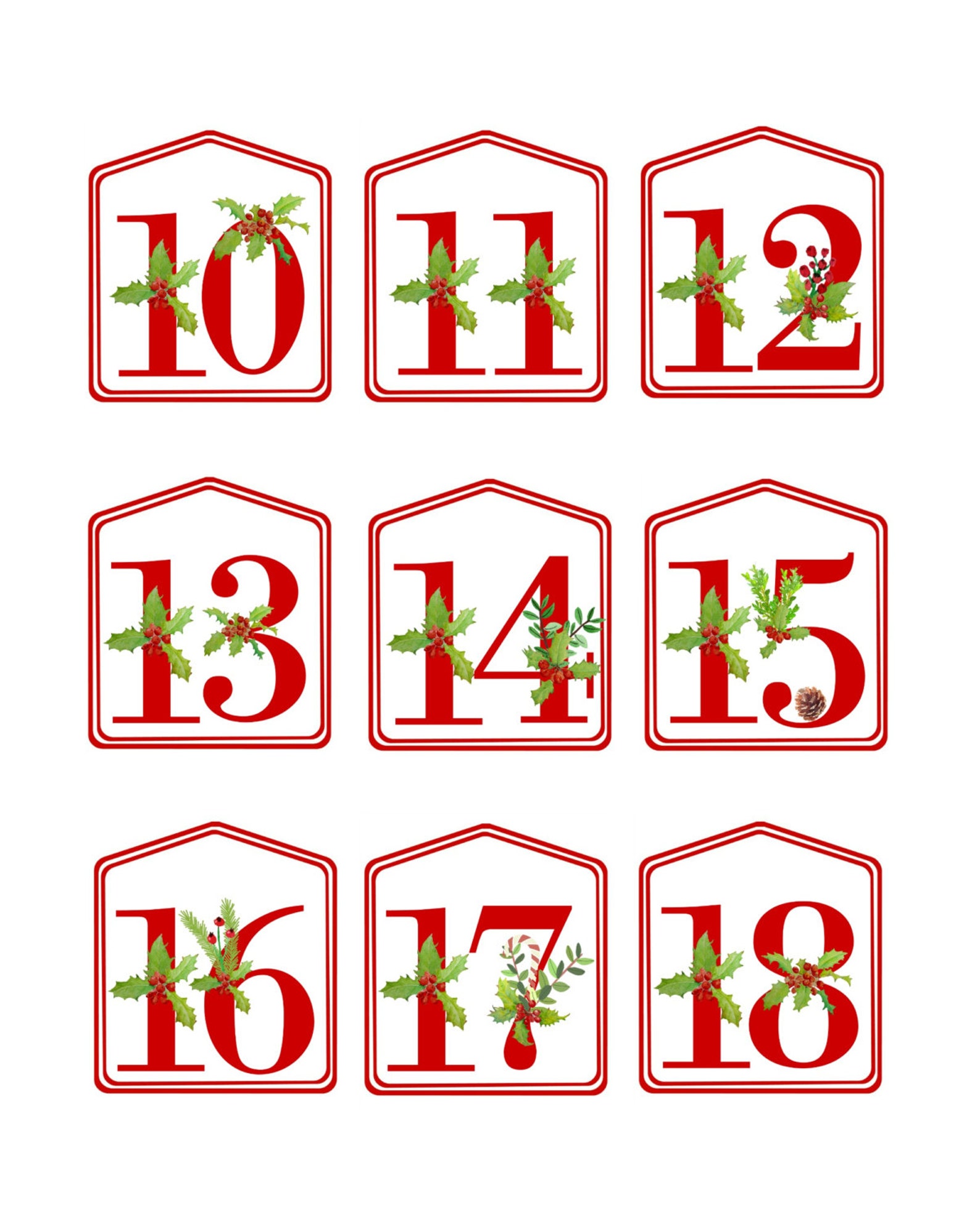 DIY Christmas Advent Calendar Red Printable Numbers 1 25, Digital
