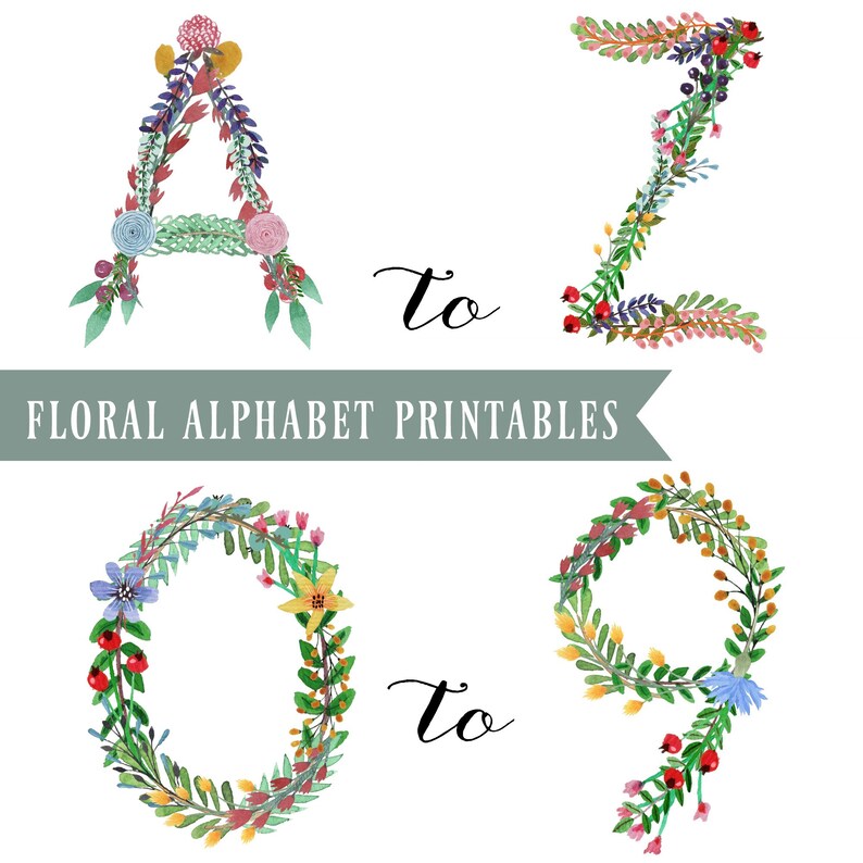 Floral Alphabet Clipart, Letters Clipart, Floral Alphabet Printables, Digital Download, Floral Digital Letters, Floral Font Clipart image 7