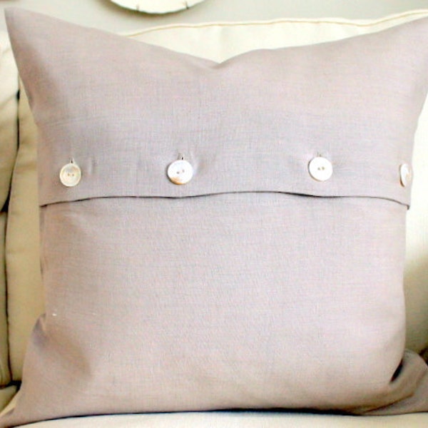 20 x 20 Decorative Pillow Cover Flax Linen Vintage button closure